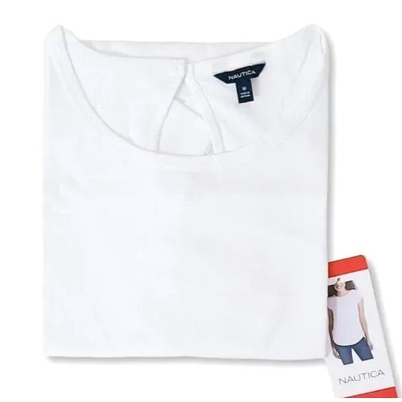 New Nautica Women's Keyhole Back Soft Cotton Blend T-Shirt - Picture 6 of 7